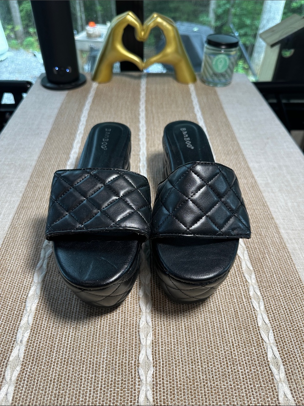 BAMBOO Black Quilted Slide Mules
